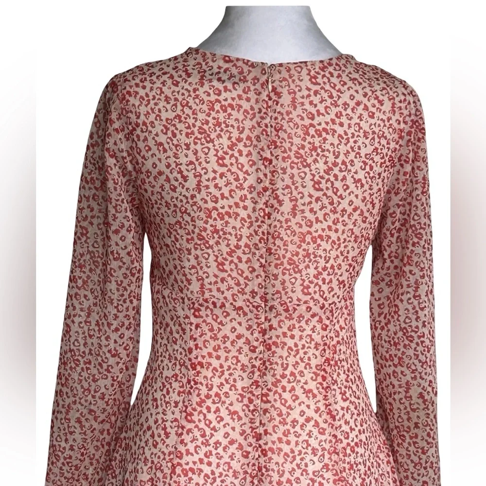 Orange Floral Long Sleeve Mini Dress Sz S Cottagecore Garden Tea Romantic Boho - Picture 6 of 9